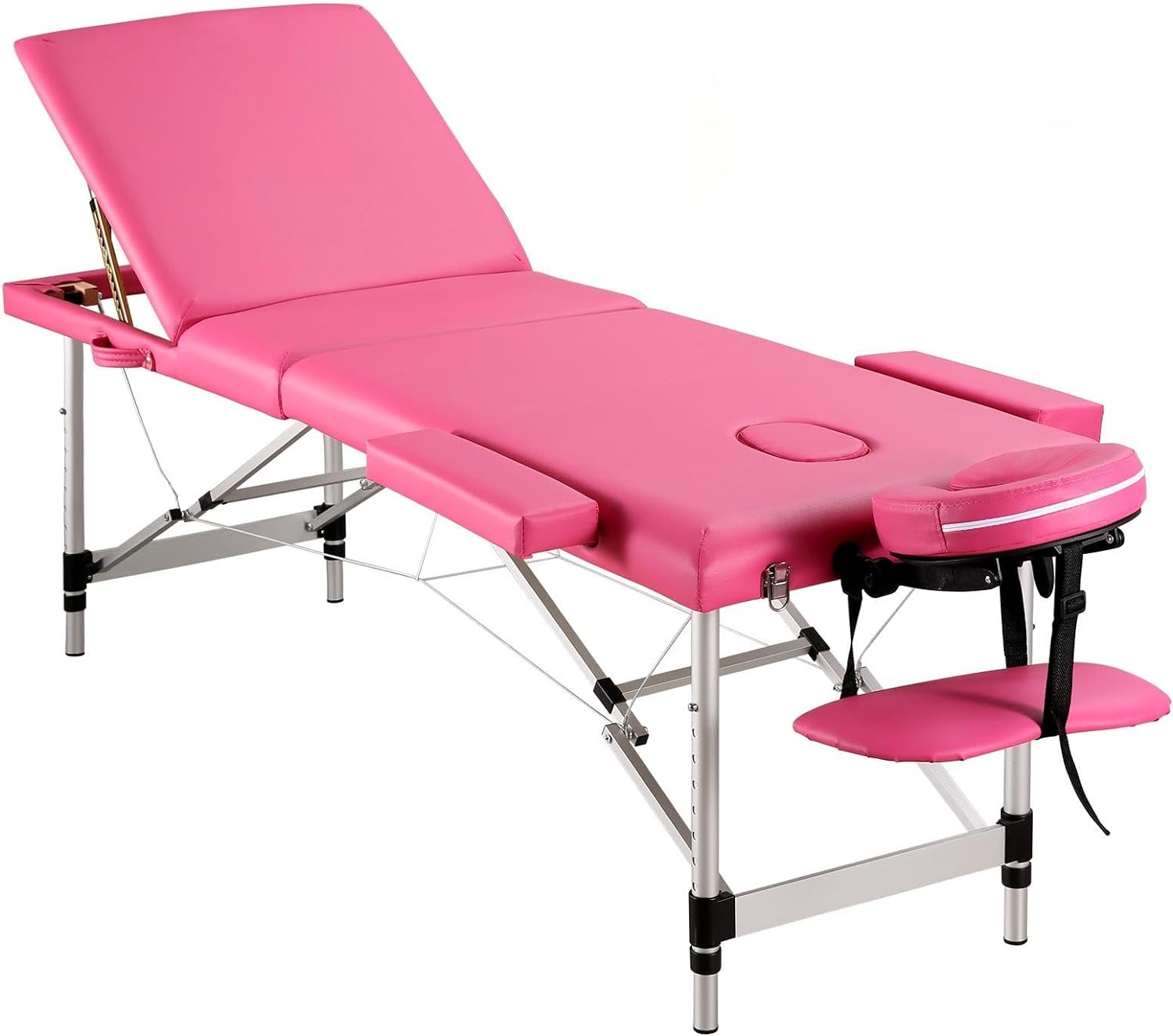 Careboda Massage Table Professional Massge Bed 3 Fold 82 Inches Height Adjustable for Spa Salon Lash Tattoo with Aluminum Legs Carrying Bag Accessories Pink