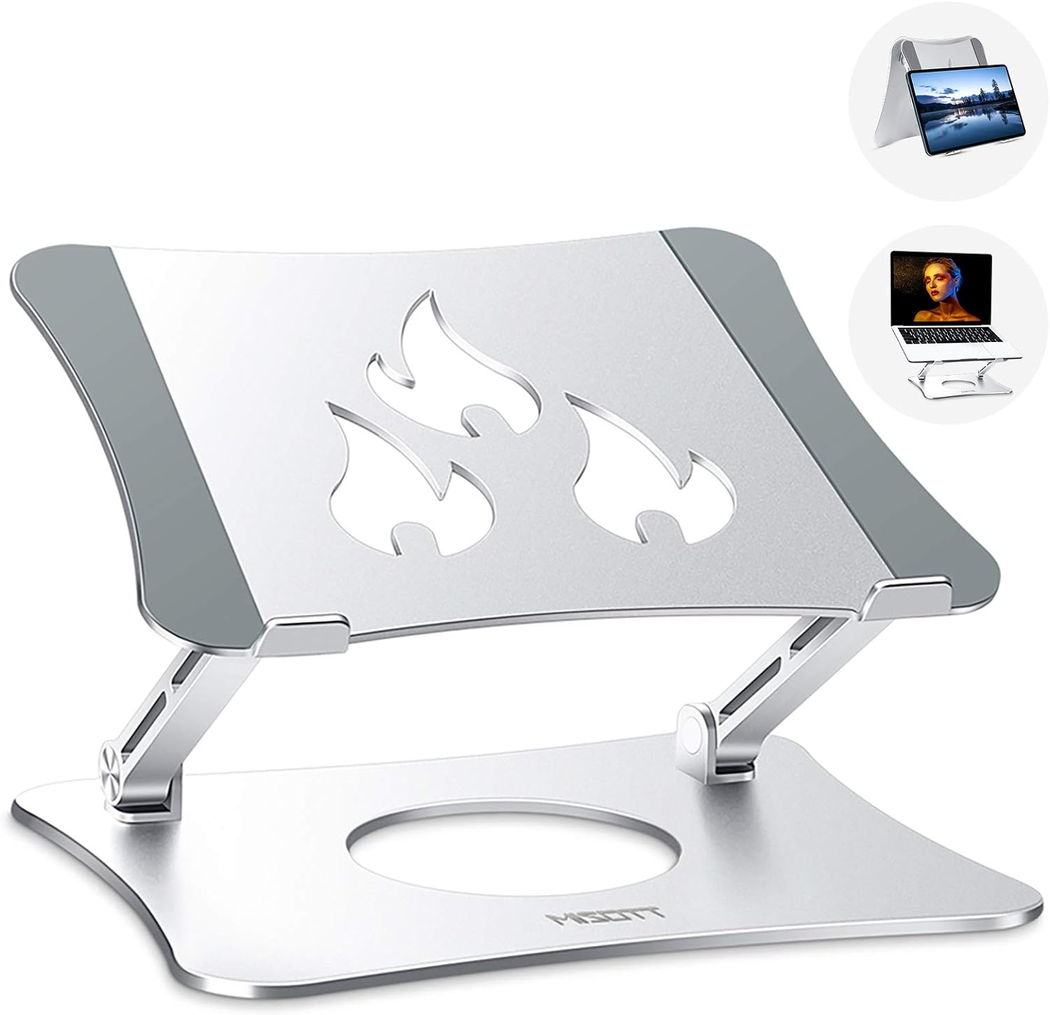 Laptop Stand, Ergonomic Adjustable Laptop Stand, 2 in 1 Computer Stand Tablet Stand, Stand for Laptop Compatible with 10-15.6 Laptops and Tablets(Aluminum, Silver)