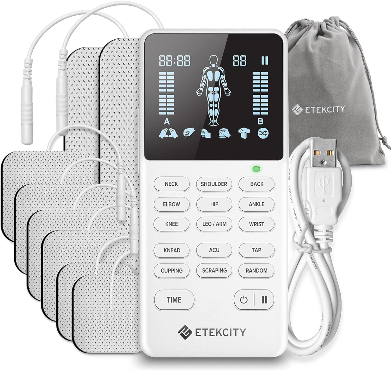 Etekcity TENS Unit Muscle Stimulator Machine FSA HSA eligible with 4 Channels 8 Electrode Pads,Pain Relief Therapy for Back, Knee, Period Cramp, Sciatica, Nerve, Rechargeable Electric Pulse Massager