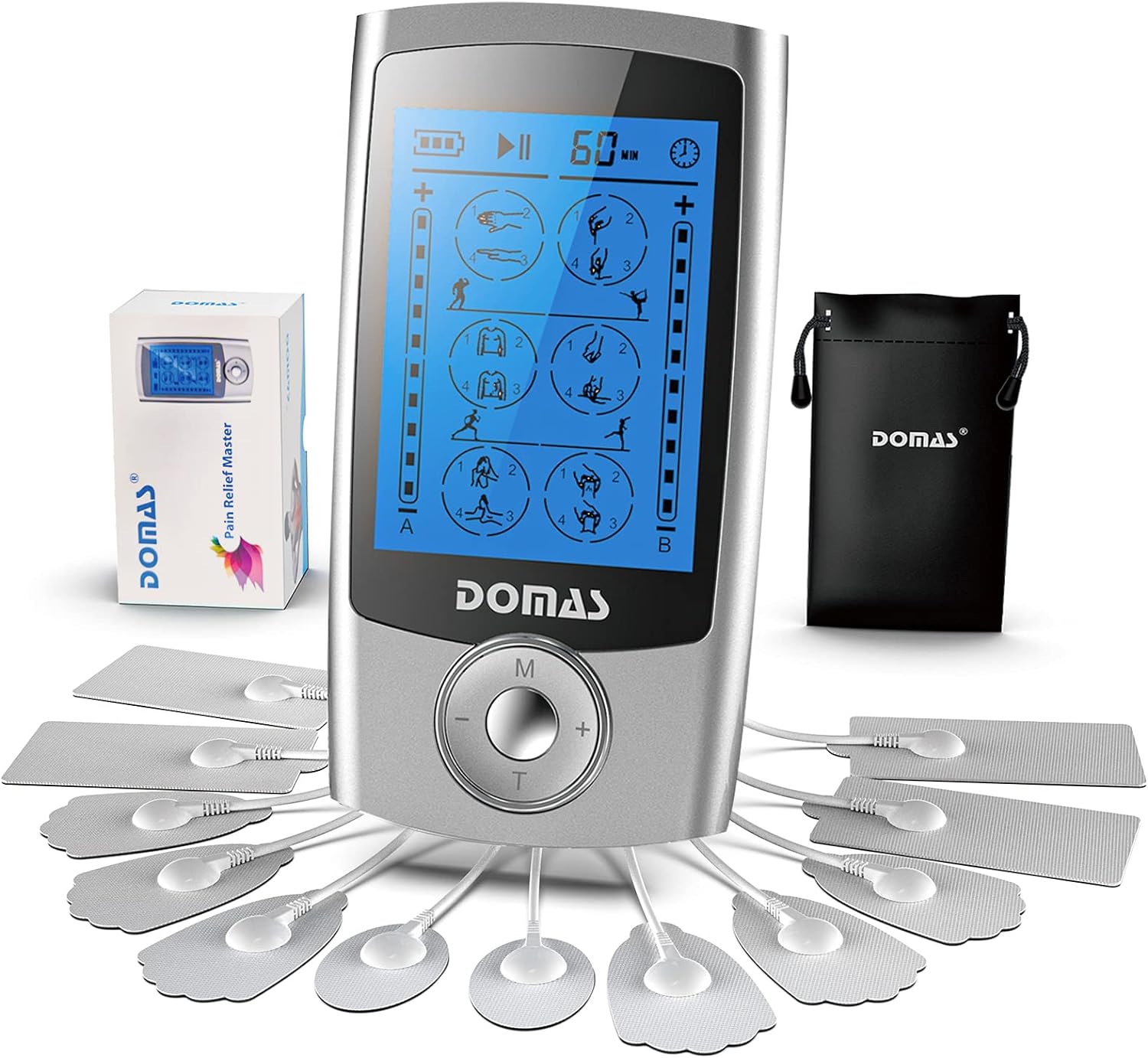 DOMAS TENS Unit Muscle Stimulator,Electric Shock Therapy for Muscles Dual Channel Electronic Pulse Massager with 24 Modes Physical Therapy Equipment for Pain Relief