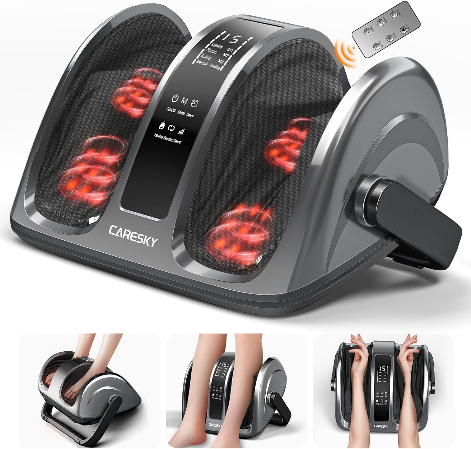 Shiatsu Foot Massager Machine with Heat & Remote, Upgraded 3-Heating for Circulation and Pain Relief, 7-in-1 Deep Kneading Rolling for Calf-Leg-Arm Relaxation, Plantar Fasciitis