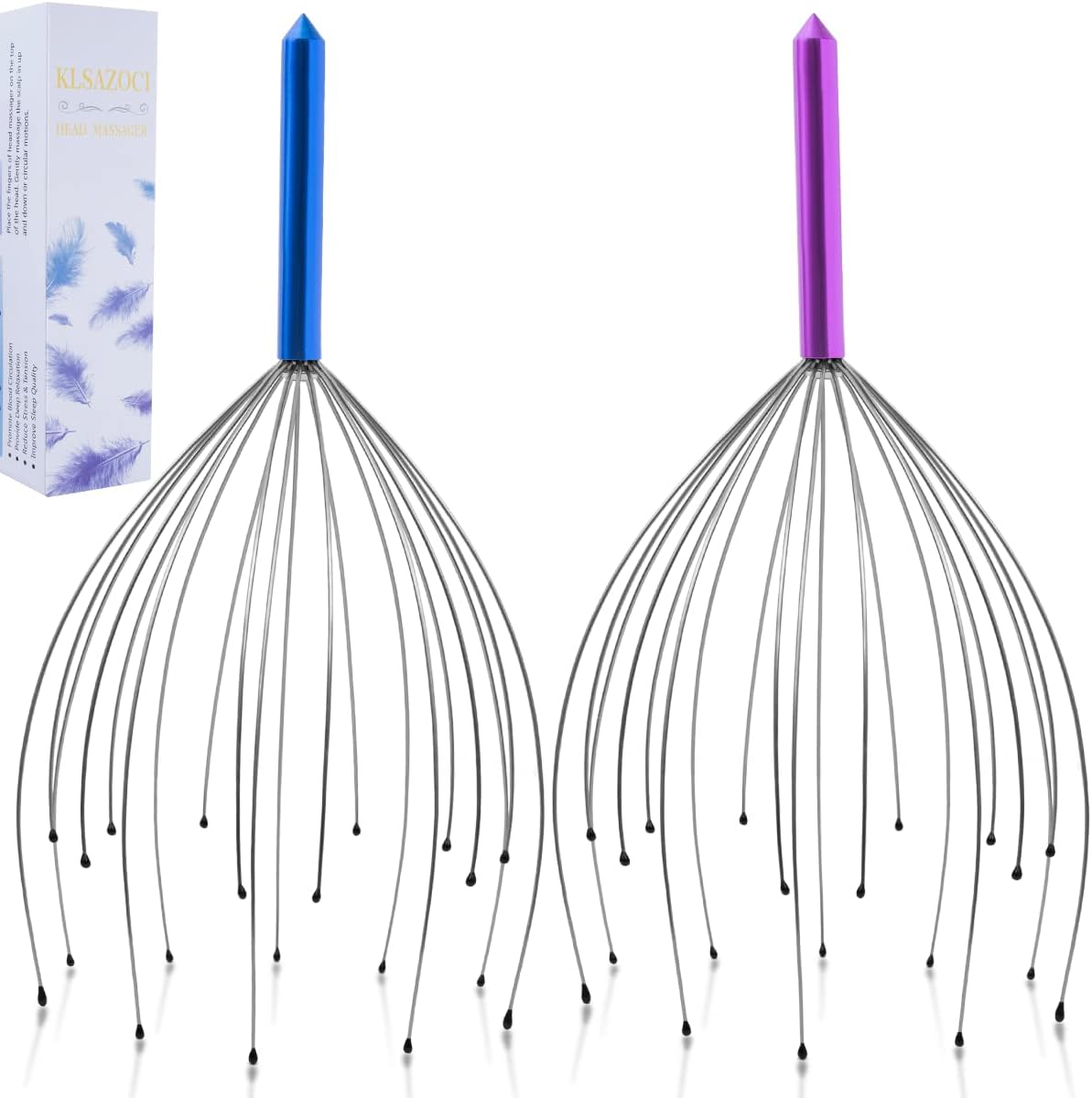 2 Pack Scalp Massager, 20 Fingers Head Massager, Handheld Head Scratcher, Scalp Scratcher, Head Massage Tingler for Deep Relaxation, Hair Growth and Stress Relief (Purple and Blue)