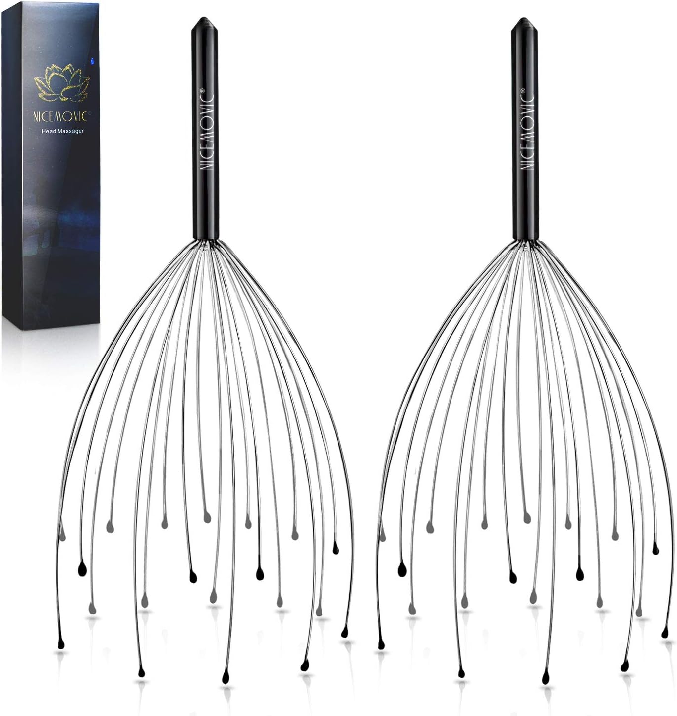 NICEMOVIC 2 Pack Scalp Head Massager with 20 Fingers Scalp Head Scratcher for Hair Stimulation Body Relaxing(Black & Black)