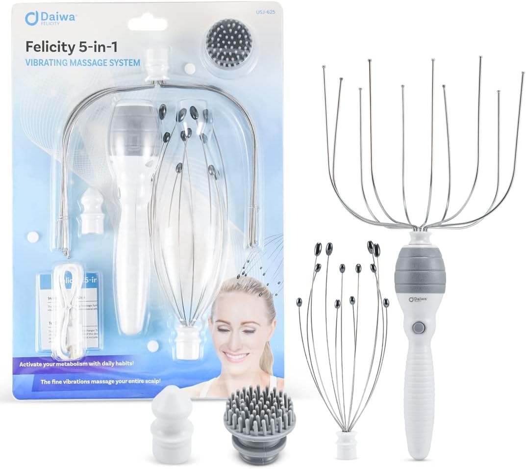 Daiwa Felicity Head Scalp Massager Scratcher 5-in-1 Stress Relief Gift Set