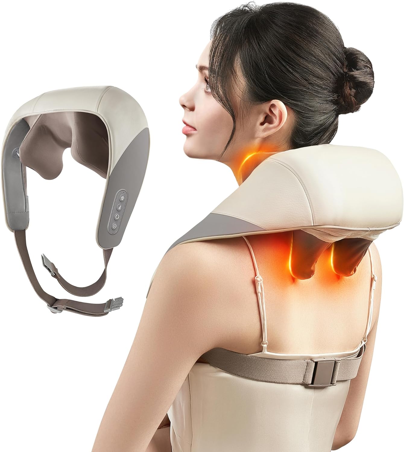 Mini Shiatsu Neck Massager, Shoulder Neck Massager with Heat for Pain Relief Deep Tissue, Neck, Back, Shoulder, Leg Electric Kneading Massager, Perfect Gifts for Men Women Dad Mom (Grey)