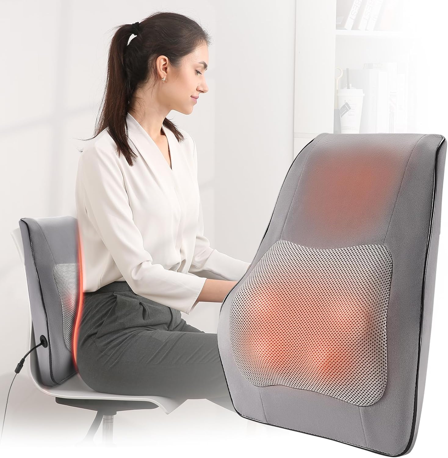 Careboda Shiatsu Back Massager with Heat, 3D Deep Kneading Electric Massage Pillow for Neck and Back Pain Relief, Ideal for Home, Office and Car Use, Best Gift for Women and Men (Gray)