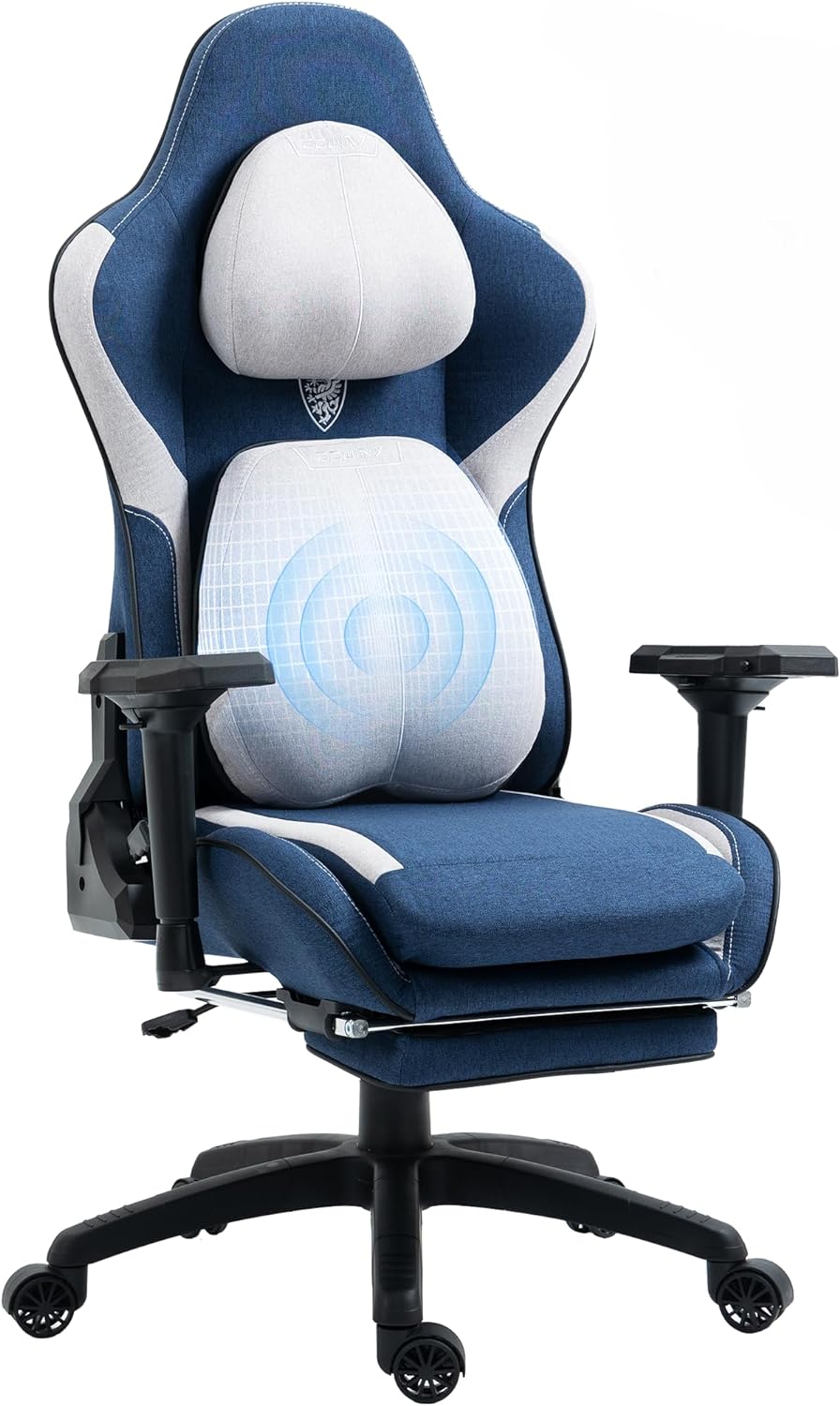 Dowinx Gaming Chair Fabric with Adjustable Cushion and Headrest, Ergonomic Office Chair Lumbar Support Massage for Adults, Game Computer Chair with Footrest and 4D Armrest, 400lbs, Blue