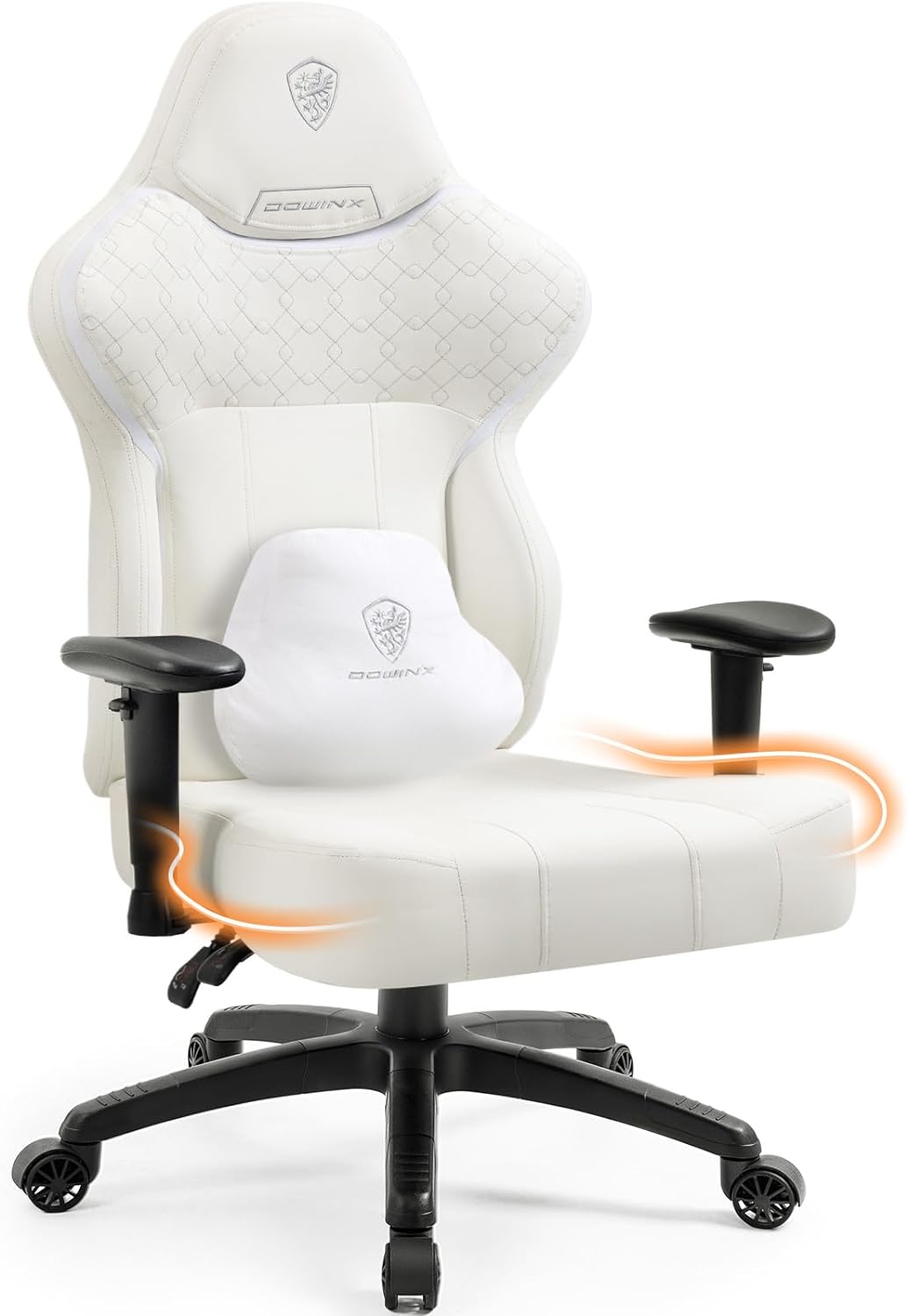 Dowinx Cross Legged Gaming Chair with Gravity Locking Wheels, High Back PU Leather Computer Chair for Heavy People, Big and Tall Game Chair with Lumbar Support(White)