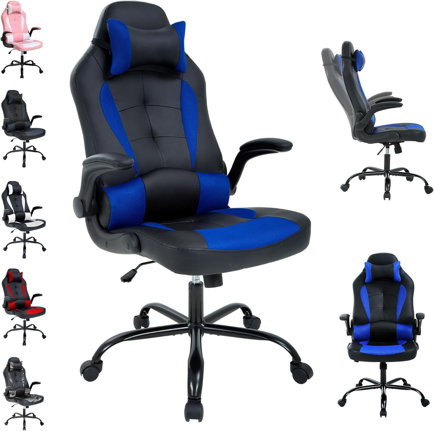 Computer Gaming Chair, Video Game Chair for Adults Ergonomic PU Leather Gaming Office Chair Adjustable Armrest PC Gamer Chair Blue