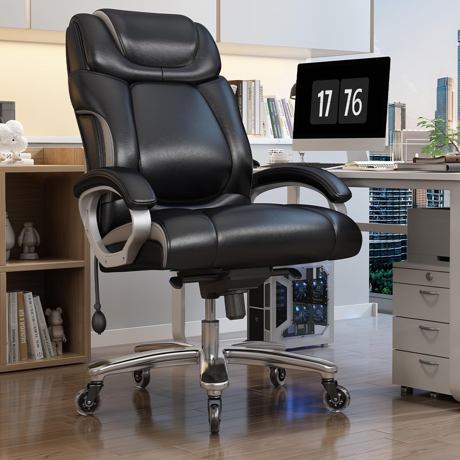 Big and Tall Office Chair 500LBS Wide Seat with Quiet Rubber Casters, Office Chair Adjustable Lumbar Support,High Back Large Executive Desk Chair, Ergonomic Computer Chair