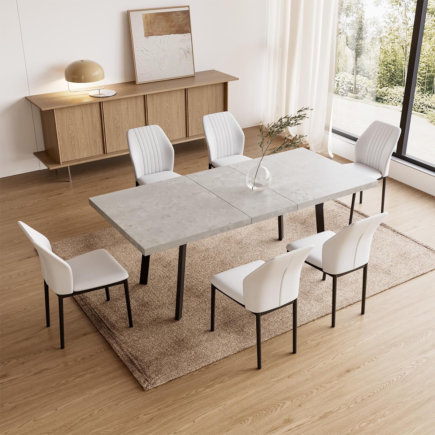 Dining Table Set for 6, Mid-Century Kitchen Table Set for 6-8 Person for Dining Room, Steel Legs