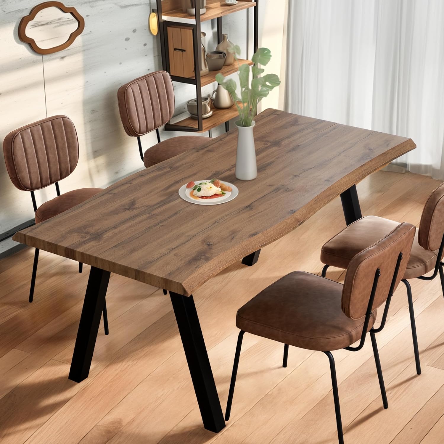 5-Piece Modern Dining Table Set for 4, Rectangular Wood Kitchen Table and Chairs for Big Family