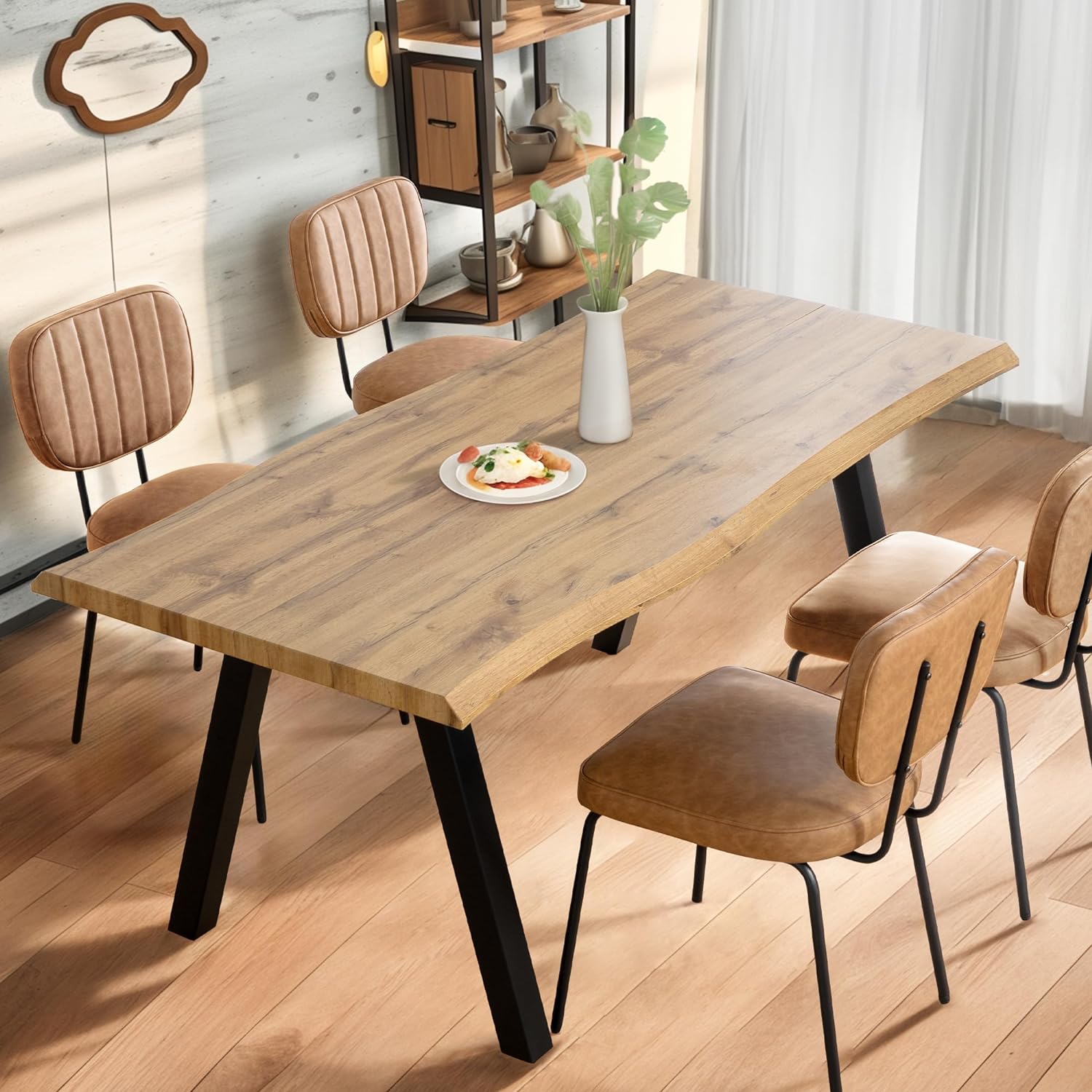 5-Piece Modern Dining Room Table Set for 4, Rectangular Wood Kitchen Table and Chairs for Big Family