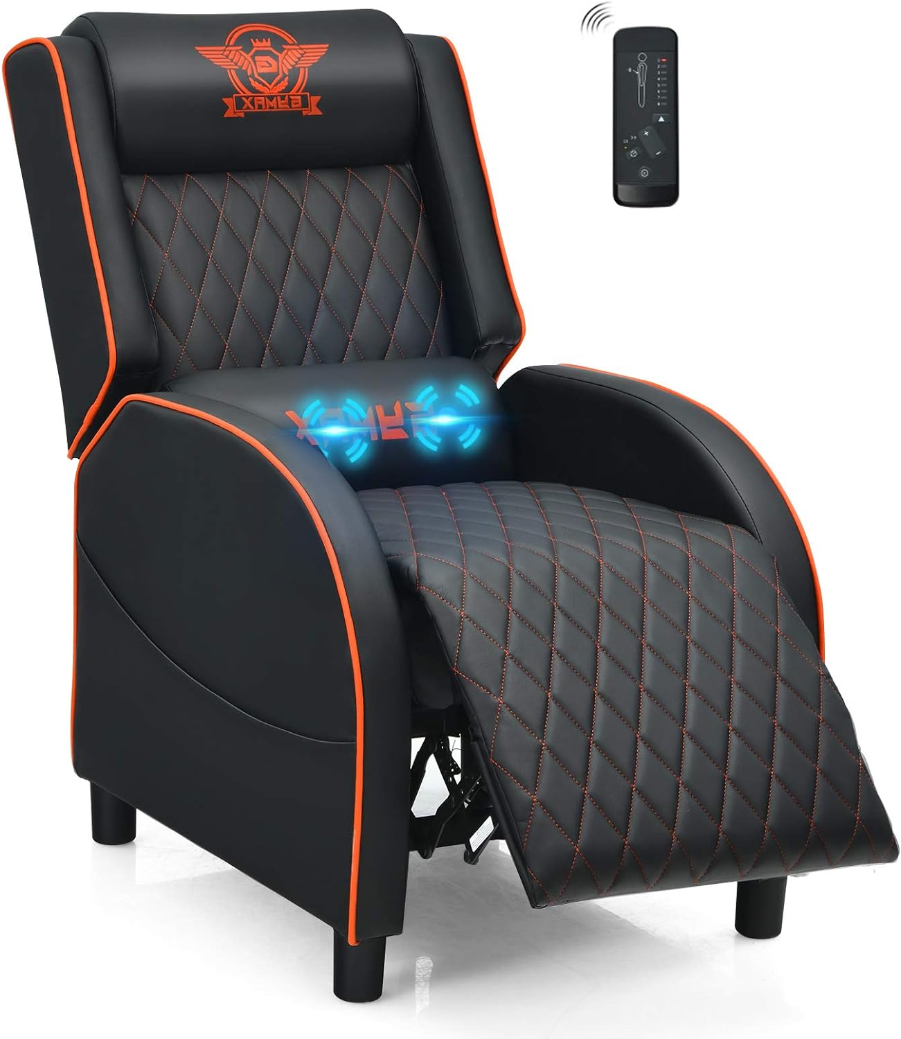 POWERSTONE Gaming Chair Recliner with Footrest Breathable PU Leather Massage Recliner - Ergonomic Sofa Computer Chair with Lumbar Support Headrest and Side Pouch for Living Room Home Theater,Orange