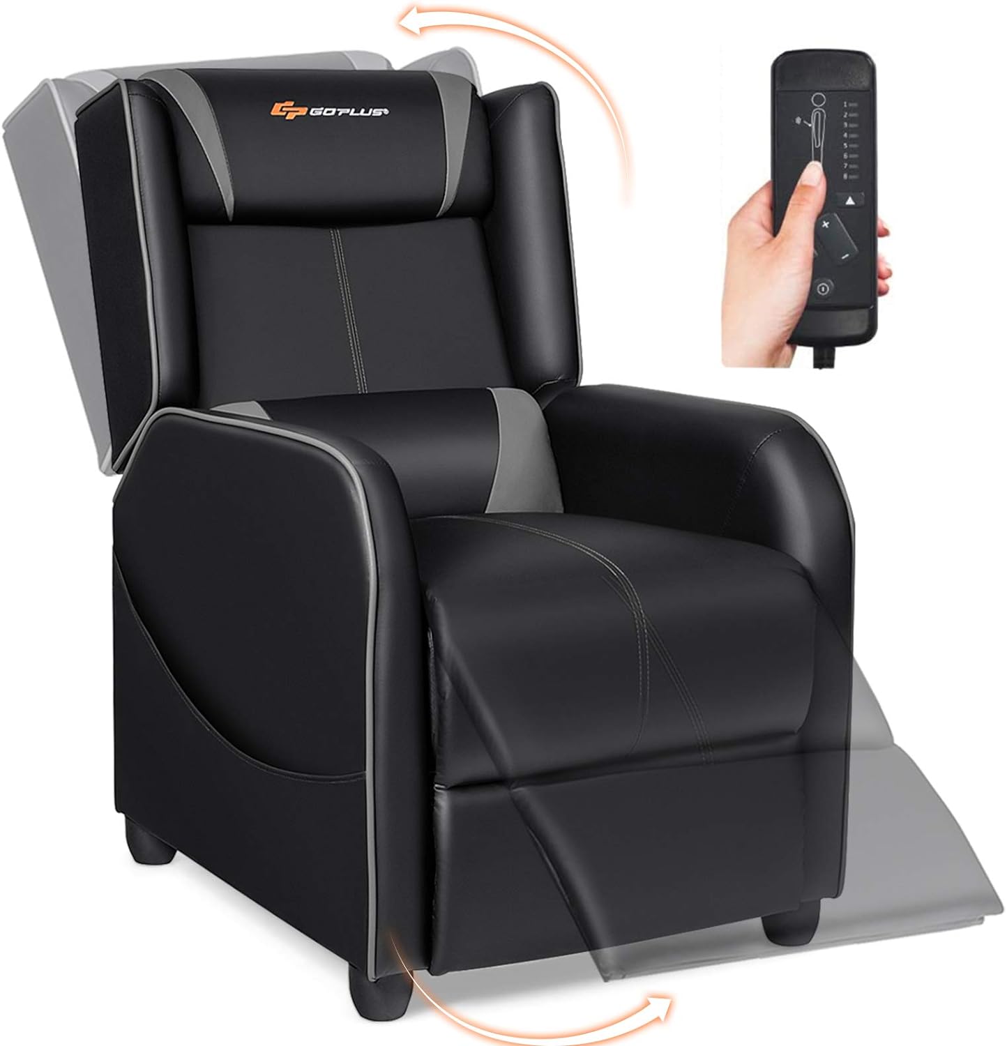 POWERSTONE Gaming Chair Recliner - Massage Gaming Chair Ergonomic Sofa with Footrest and Headrest and Side Pouch - Living Room PU Leather Recliners Home Theater Seating (Gray)