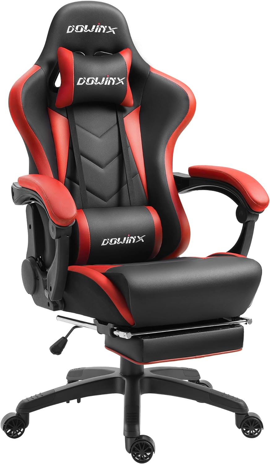 Dowinx Gaming Chair Ergonomic Racing Style Recliner with Massage Lumbar Support, Office Armchair for Computer PU Leather E-Sports Gamer Chairs with Retractable Footrest (Black&Red)