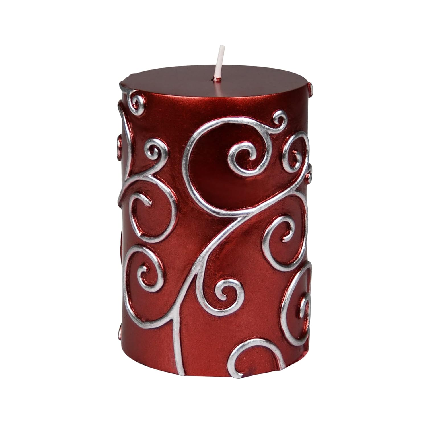 3 by 4, Red Scroll Pillar Candle, 4 Inch (Pack of 3)