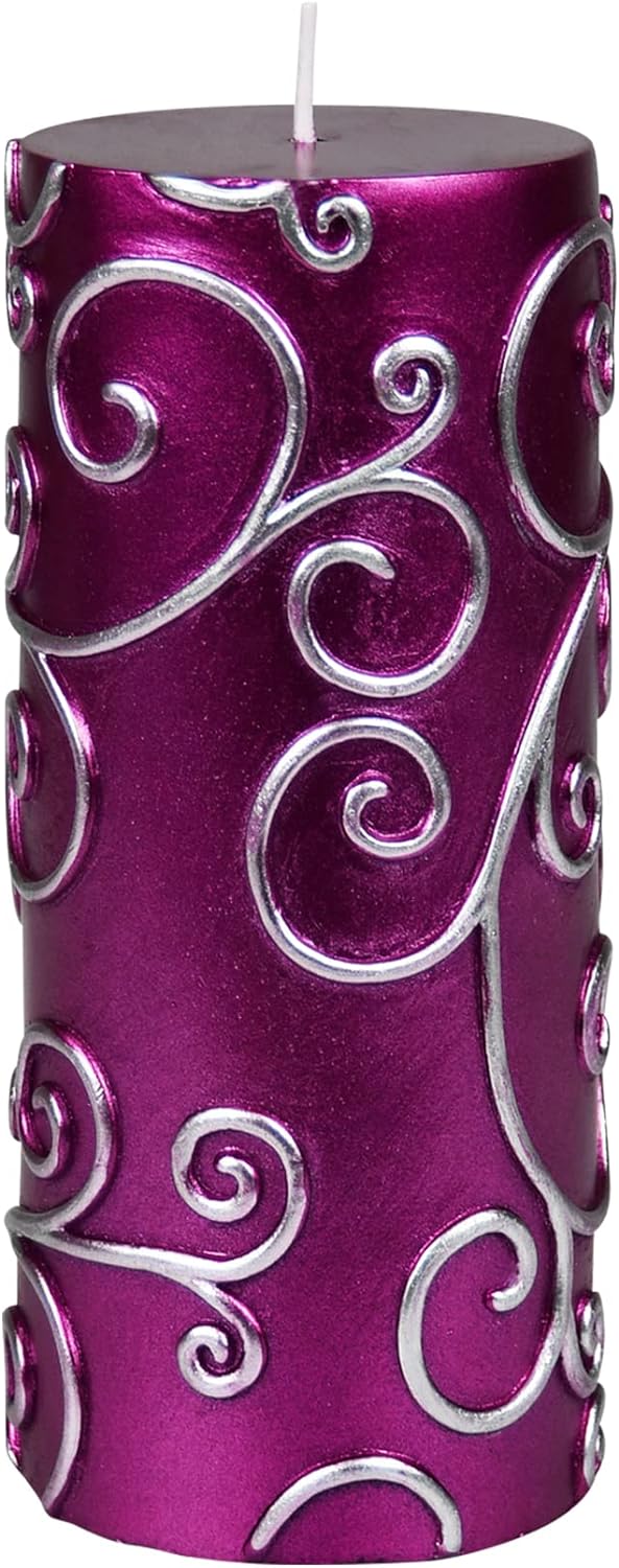 Pillar Candle, 3 by 6-Inch, Purple Scroll