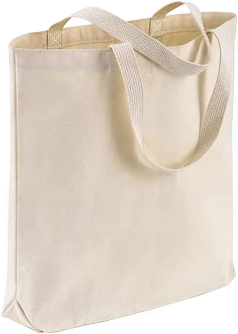 TBF 12-Pack Heavy Duty Sturdy Canvas Tote Bags with Handles - Reusable Natural Grocery Shopping Bags Blank Cloth Fabric for DIY, Crafts - 15x15x3