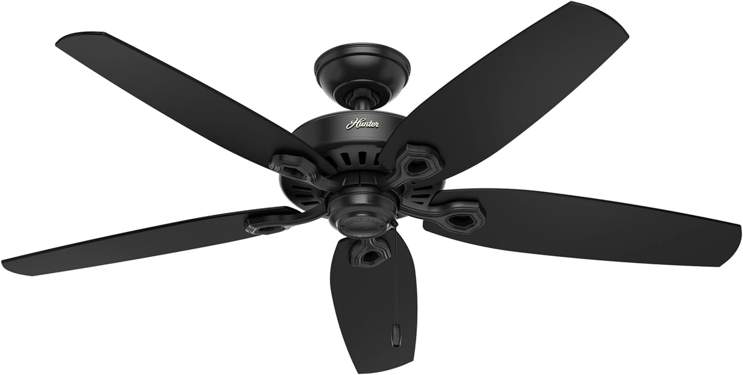 Hunter Fan Company 53294 Builder Elite Versatile Indoor/Outdoor 52 Inch Ceiling Fan without Light Fixture, Matte Black, 52