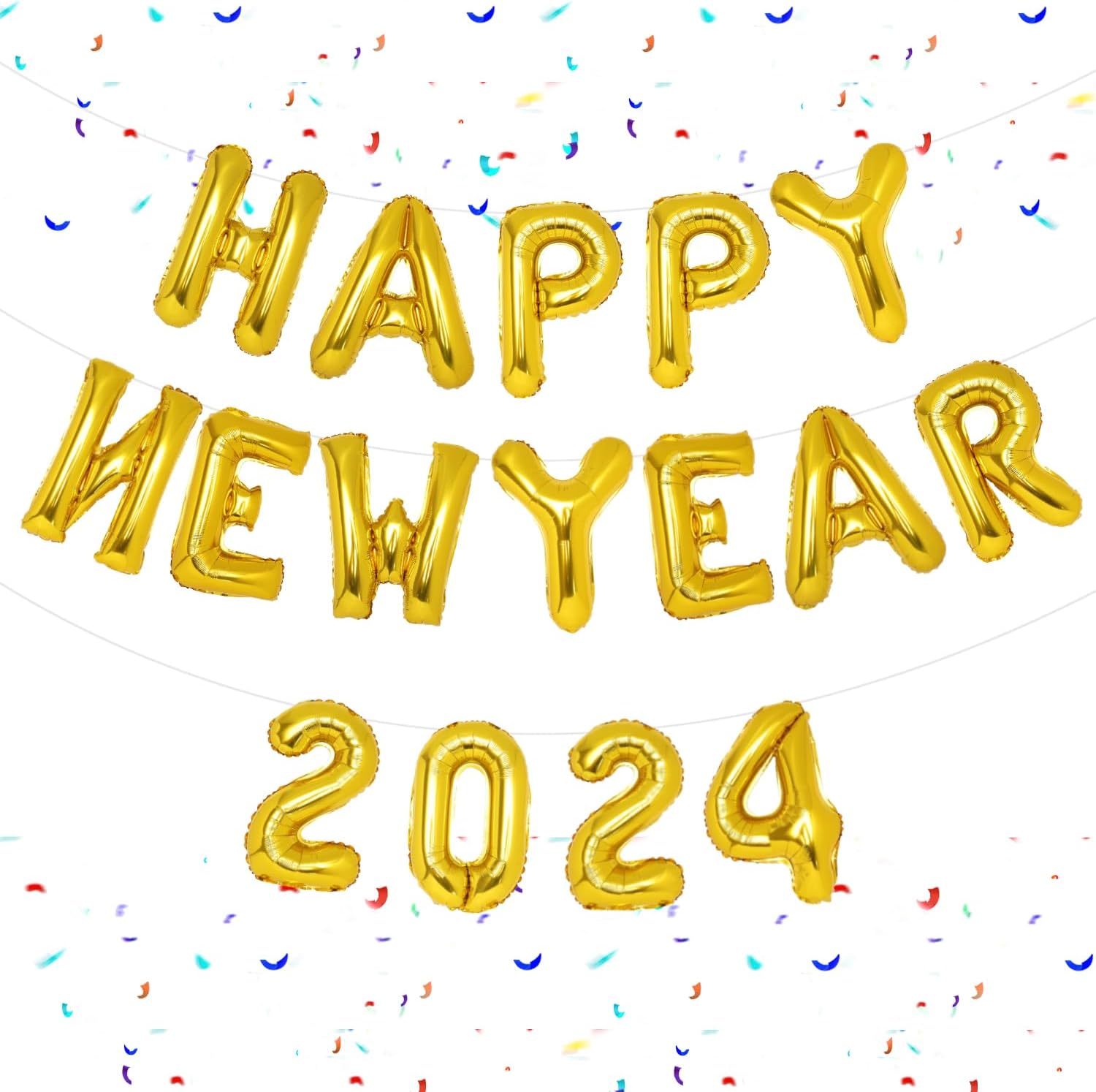 Happy New Year 2024 Balloons, Gold Number 2024 Foil Balloons Happy New Year Letters Balloon Banner, Gold New Years Eve Party Decorations 2024 for Festival Prom Anniversary Party Supplies