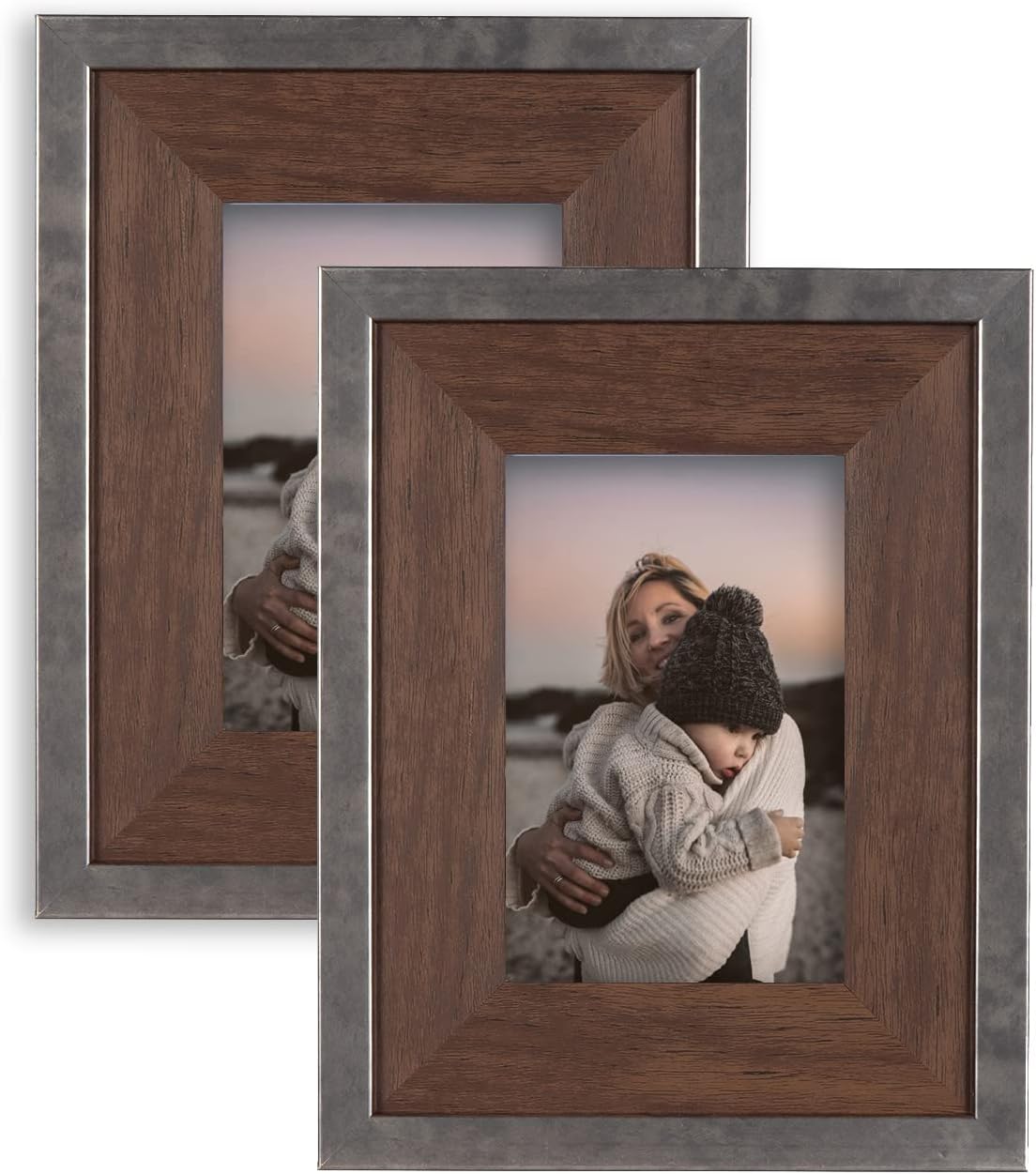 4x6 Picture Frames Set of 2 Rustic Distressed Vintage Photo Frame with Tempered Glass Wall and Tabletop Display Family Friends Wedding Gift