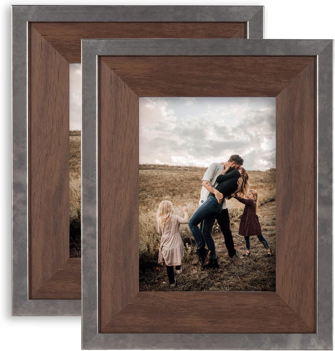 5x7 Picture Frames Set of 2 Rustic Distressed Farmhouse Photo Frame with Tempered Glass Wall and Tabletop Display Family Friends Wedding Gift