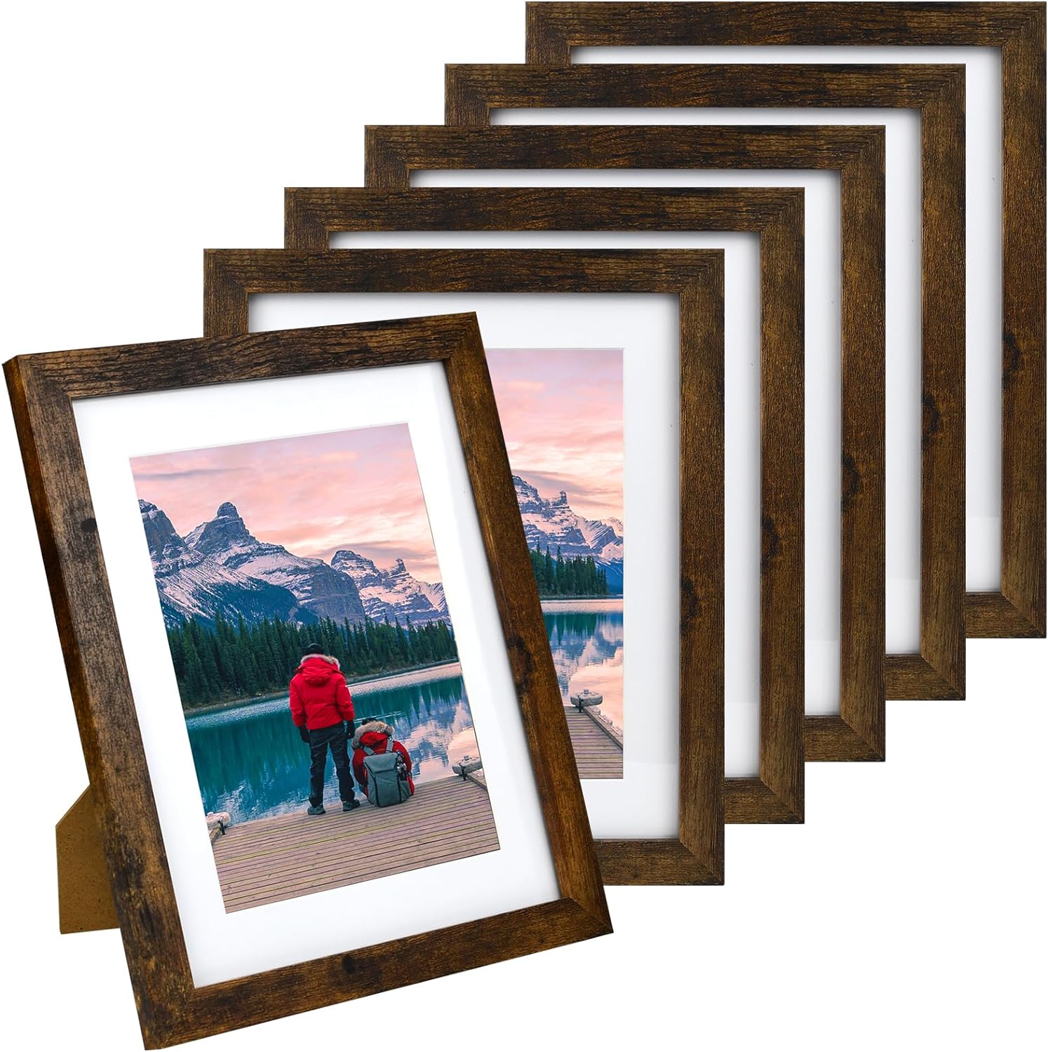 8x10 Picture Frames Set of 6,MDF Retro Wooden 8x10 Photo Frames with Mat 6 Pack, Distressed Wooden Frame for Table Top Display, Set of 6 Picture Frames 8x10 for Wall Decoration with Hang nails