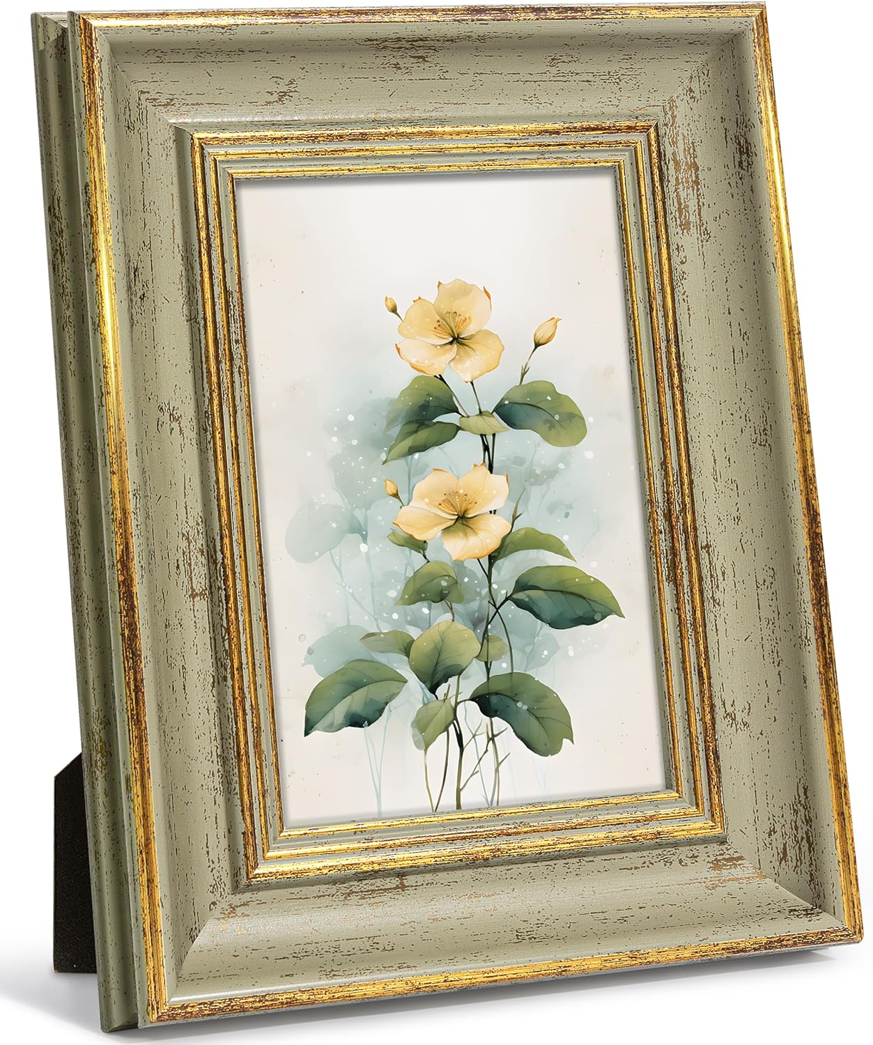 Afuly 4x6 Picture Frame Antique Vintage Gold Sage Green Single Photo Frame for Desk Wall Gallery Artworks Portrait Landscape Unique Christmas Gifts Birthday for Grandma Family Friends