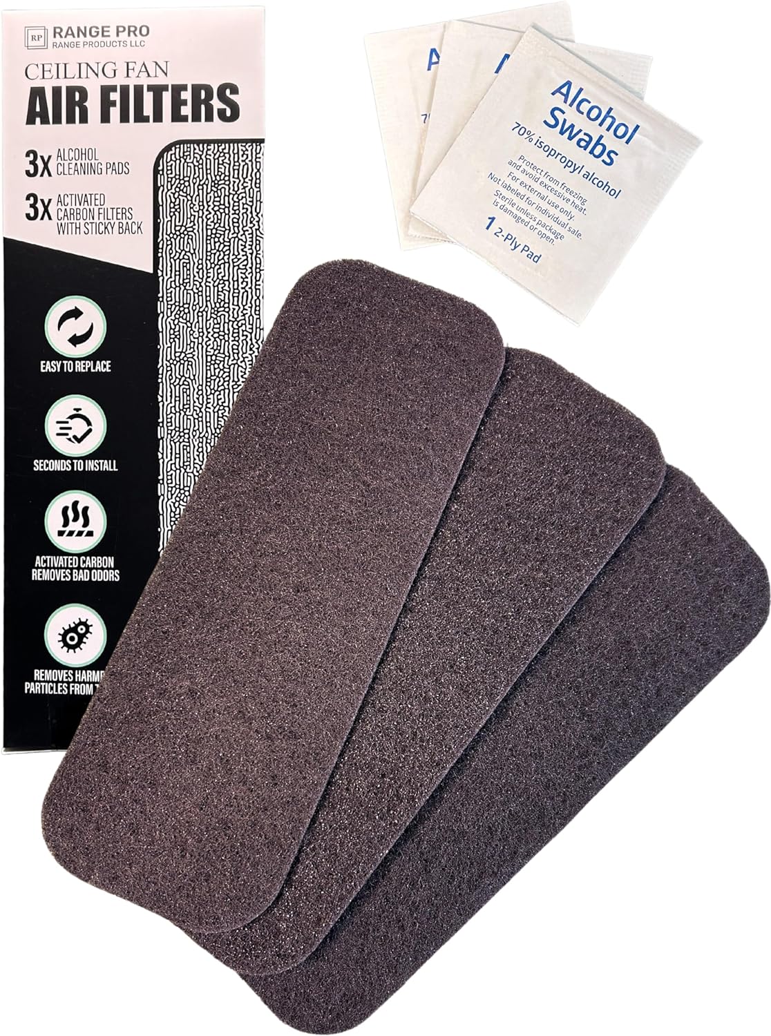 Ceiling Fan Filters - 3 Pack - Filters for Fan Blades - Activated Carbon - Helps With Dust and Purifies the Air - Sticks Onto Ceiling Fan Blades For A Cleaner Environment