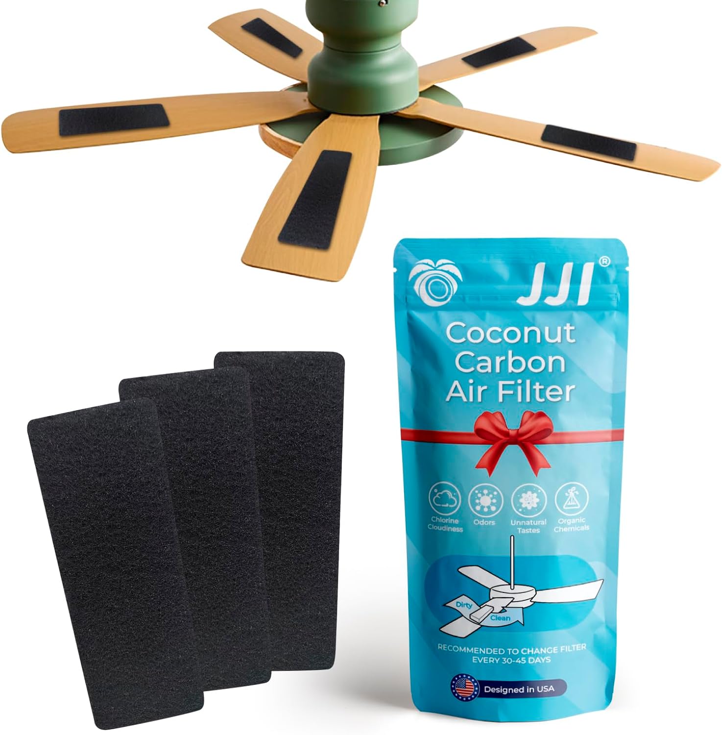 Ceiling Fan Filter - Coconut Carbon Ceiling Fan Air Filter - Ceiling Fan Blades Shape Design - 1/4 Thickness 4Pack (4)