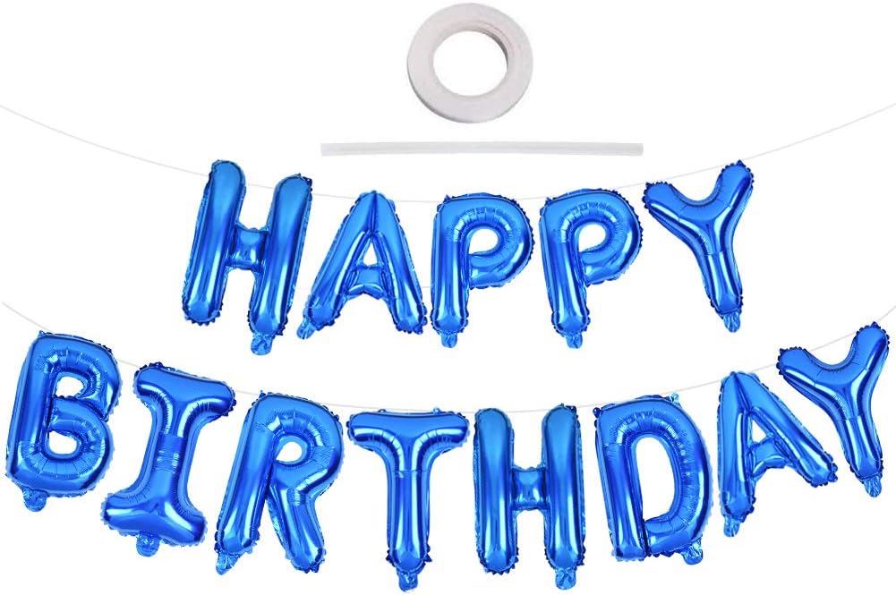 TONIFUL Blue Happy Birthday Balloons 16 Inch Mylar Foil Letters Birthday Sign Banner Balloon Bunting Reusable Ecofriendly Material for Girls Boys Kids & Adults Birthday Decorations and Party Supplies