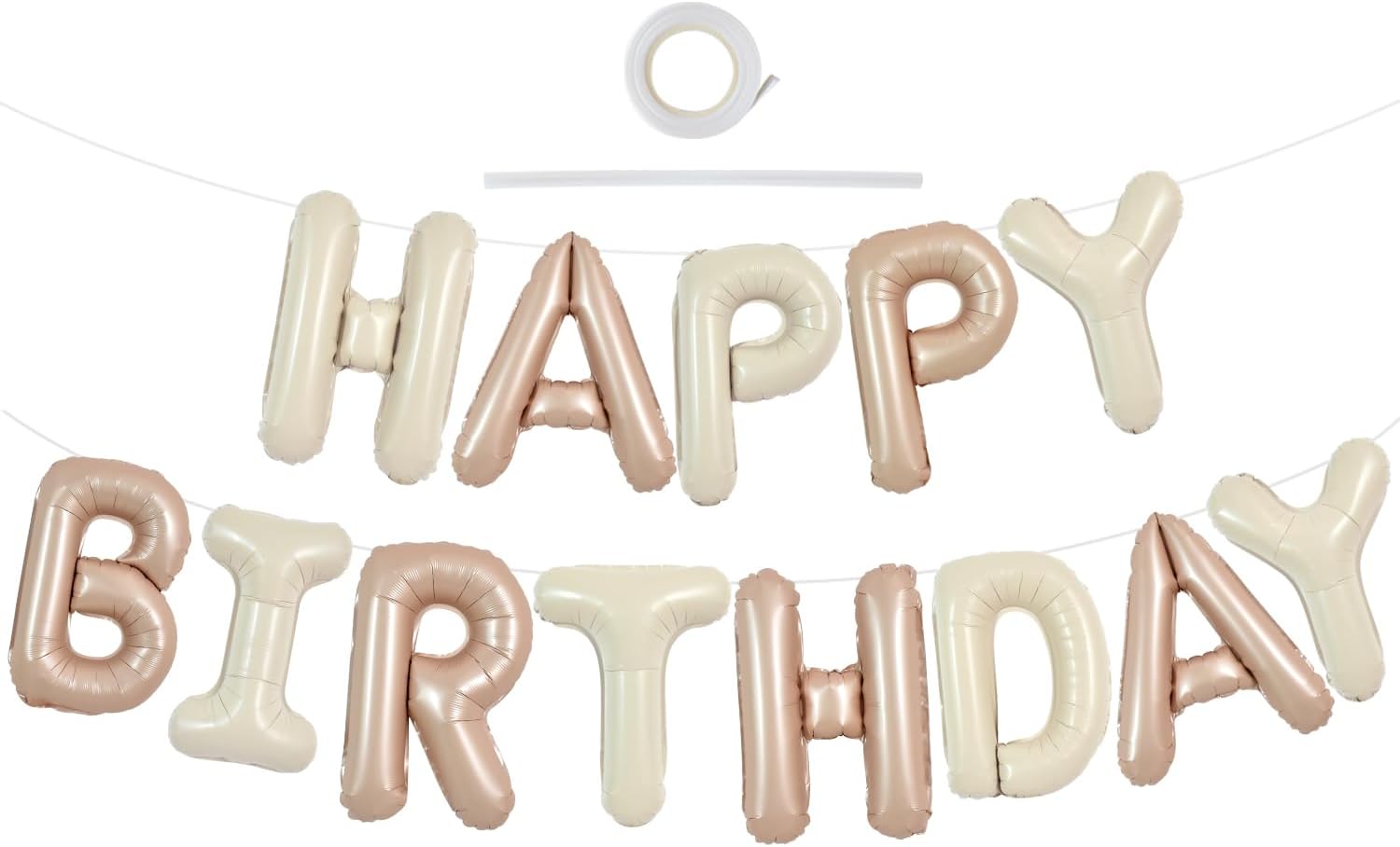 TONIFUL Caramel Cream Happy Birthday Balloons Banner 16 Inch Mylar Foil Letters Birthday Sign Bunting Reusable Ecofriendly Material for Girls Boys Kids & Adults Birthday Decorations and Party Supplies