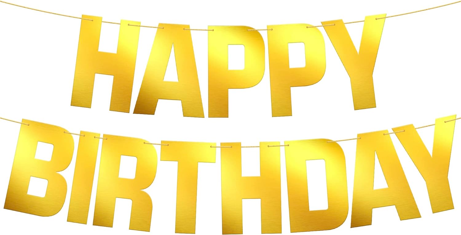 KatchOn, Gold Happy Birthday Banner Prestrung - 10 Feet, No DIY | Foil, Happy Golden Birthday Banner | Happy Birthday Sign Prestrung | Gold Birthday Letter Banner for Golden Birthday Decorations Party