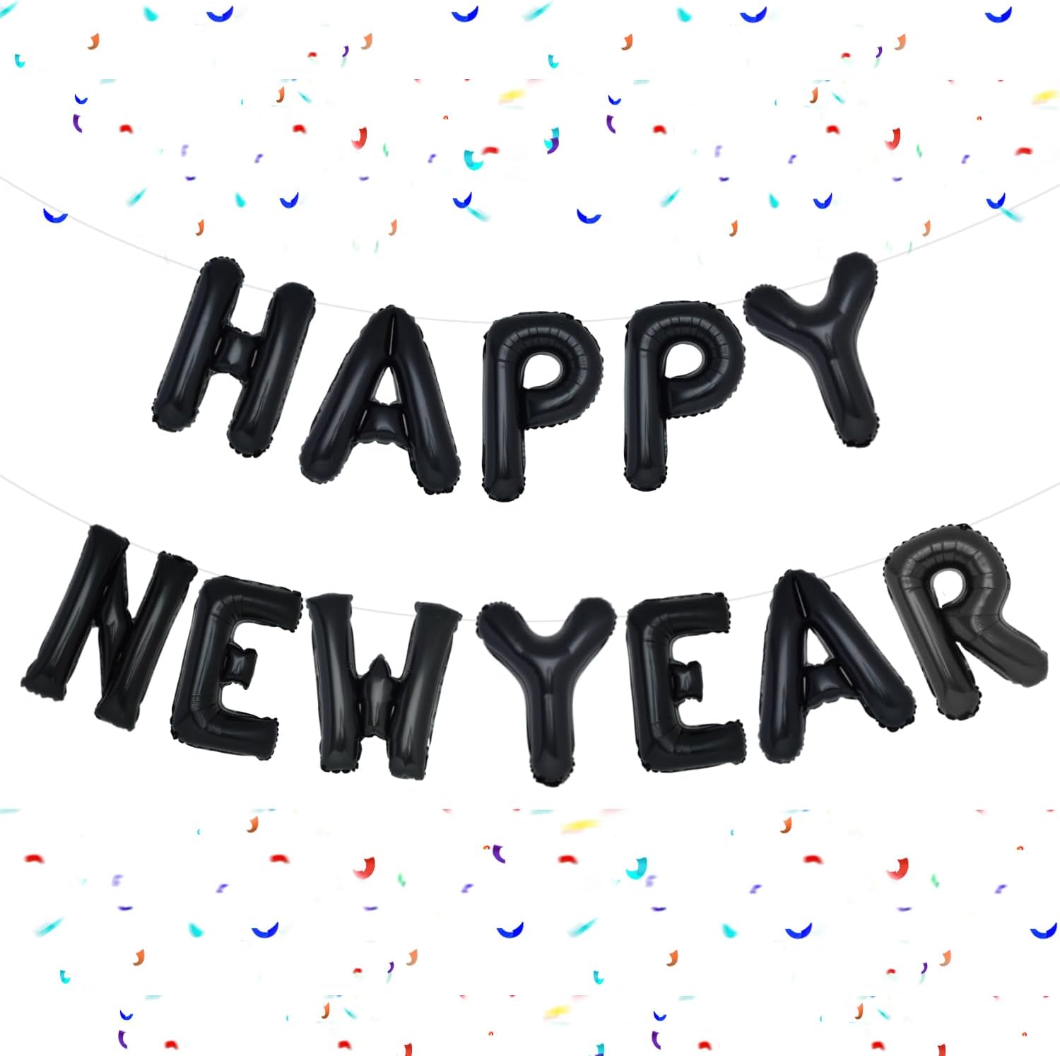 Black Happy New Year Balloons, 16 Inch Happy New Years Letter Balloons, Happy New Year Banner for 2024 Happy New Year Eve Party Decorations Festival Graduation Anniversary Party Supplies