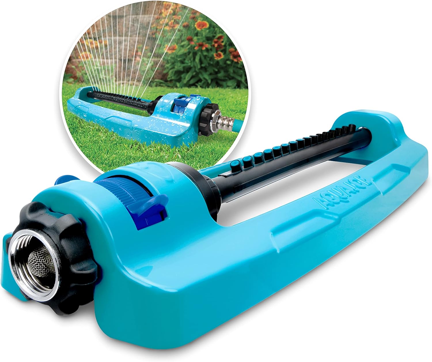 Aqua Joe SJI-OMS16 Indestructible Metal Base Oscillating Sprinkler with Adjustable Spray, 3600-Square Foot Coverage