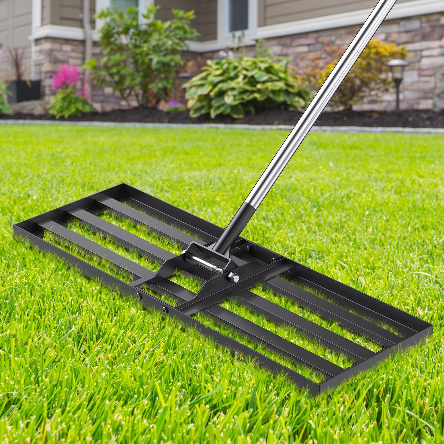 30x10 inch Lawn Leveling Rake, Yumatum 72 Effort Saving Lawn Leveler Tool, Stainless Steel Handle Lawn Leveler for Golf Course Yard Pasture Garden, Professional Lawn Care Landscape Rake