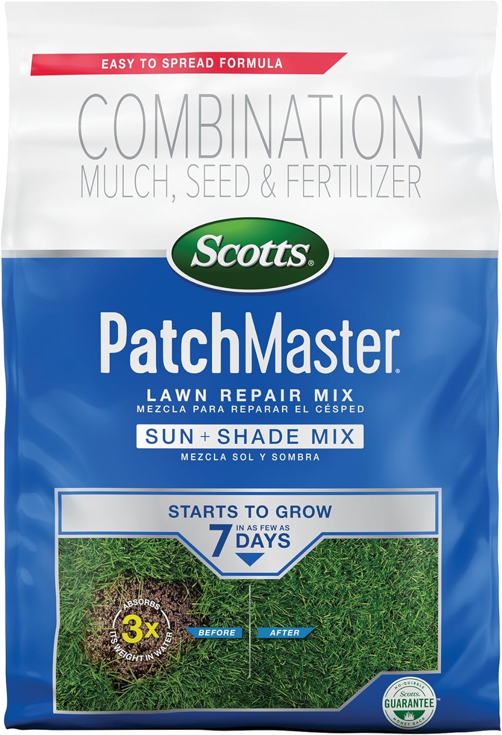 Scotts PatchMaster Lawn Repair Mix Sun + Shade Mix, Combination Grass Seed, Fertilizer, and Mulch, 4.75 lbs.