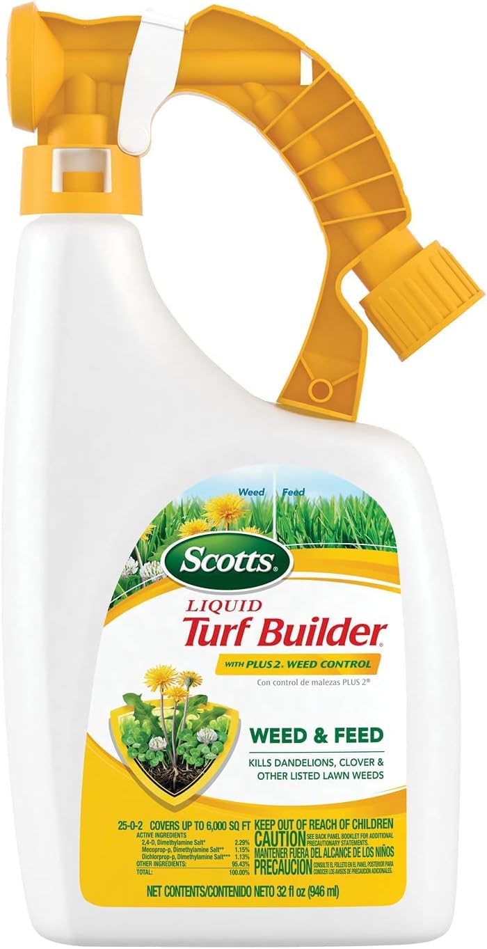 Scotts Liquid Turf Builder with Plus 2 Weed Control, Liquid Weed Killer and Fertilizer, 32 fl. oz.