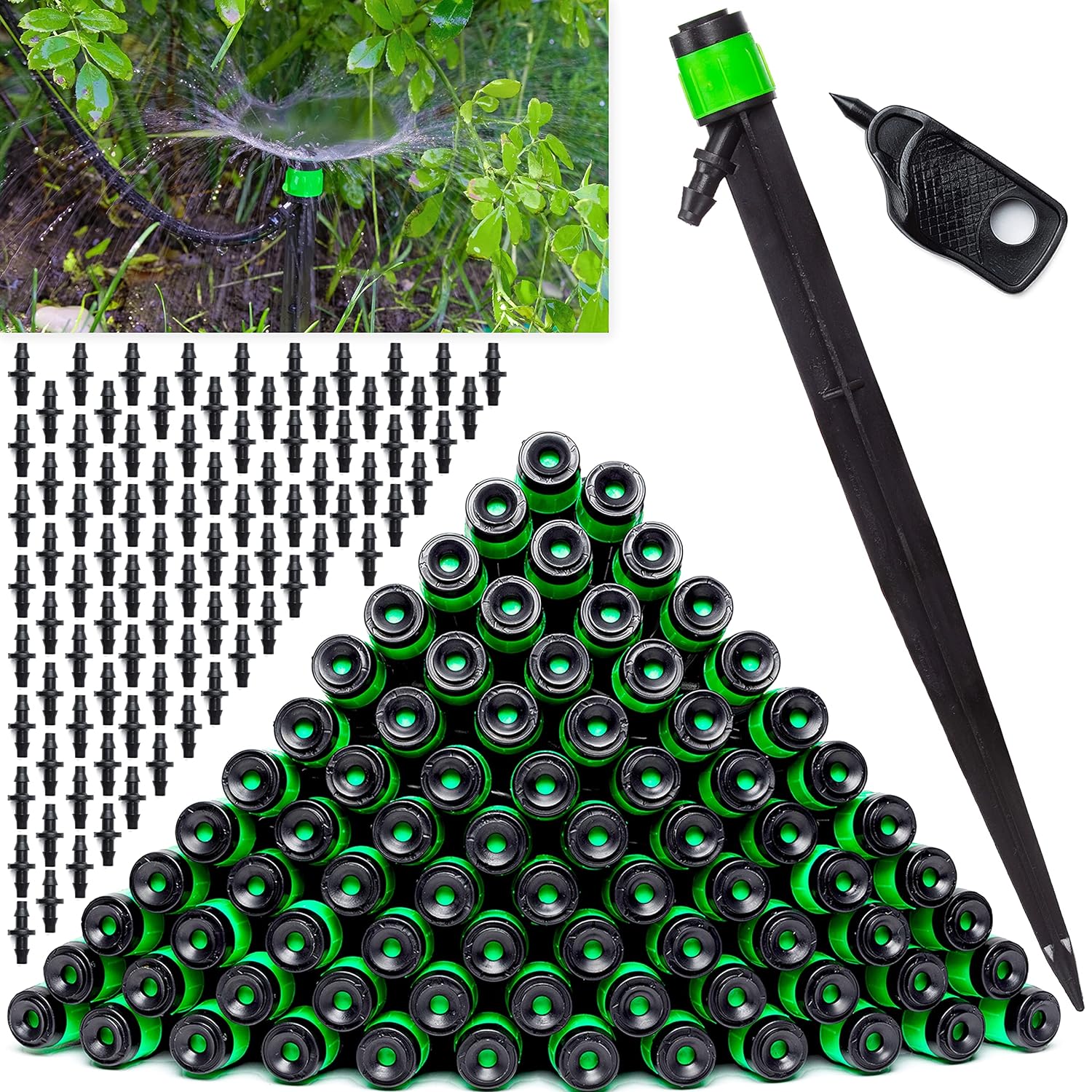 CARPATHEN 100 Drip Irrigation Emitters Vortex - Drip Irrigation Parts for Garden Drip Irrigation System -  Irrigation Tubing Compatible - 360 Adjustable Fan Sprayer for Raised Beds, Potted Plants