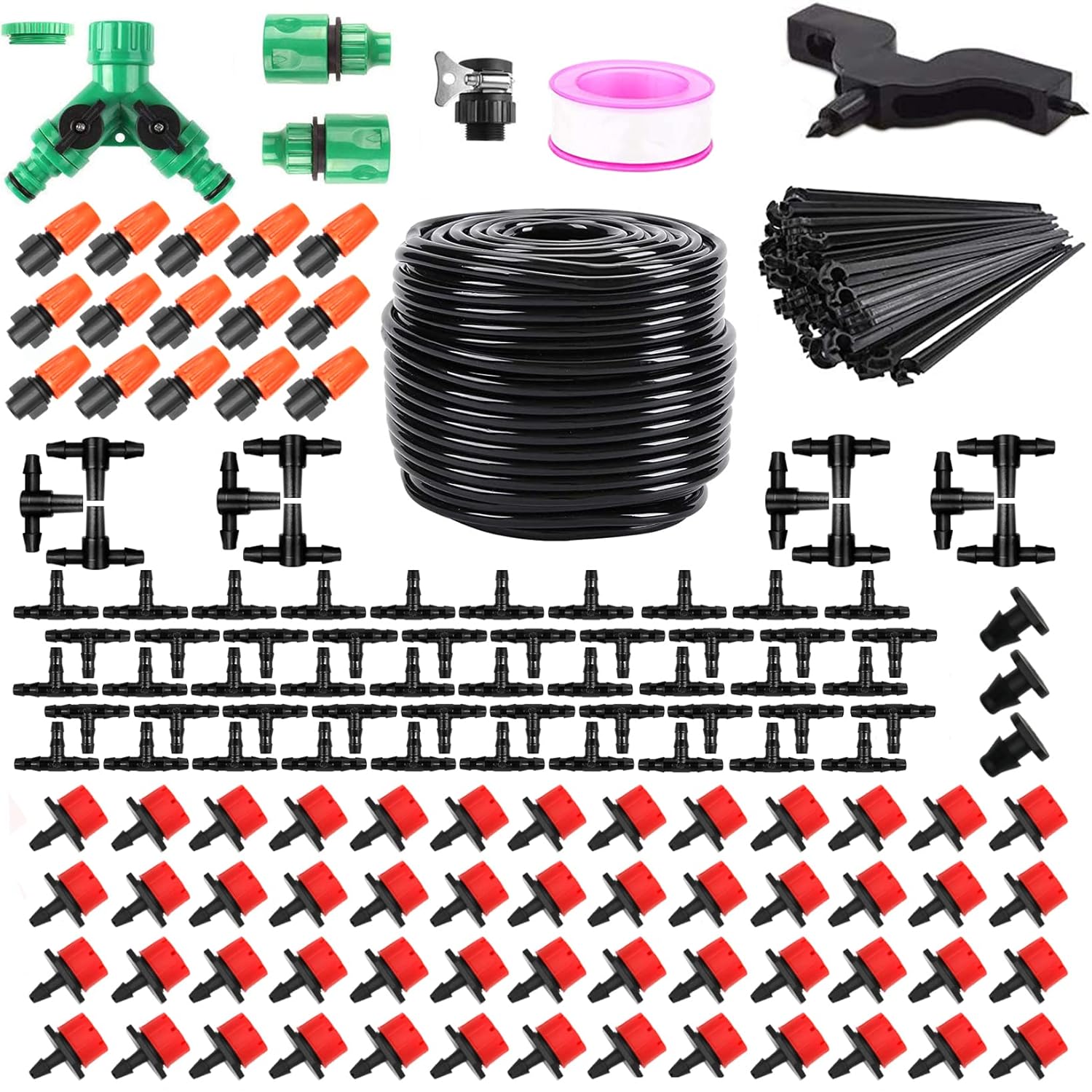 Drip Irrigation System, Irrigation System with 165FT/50M Drip Irrigation Hose, DIY Saving Water Garden Watering System, Automatic Drip Irrigation Kits for Garden, Greenhouse, Lawn, Patio