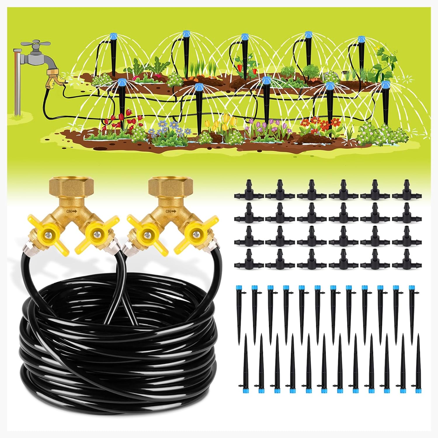 HIRALIY 100ft Drip Irrigation Kit Plant Watering System 8x5mm Blank Distribution Tubing DIY Automatic Irrigation Equipment Set for Garden Greenhouse Flower Bed Patio Lawn