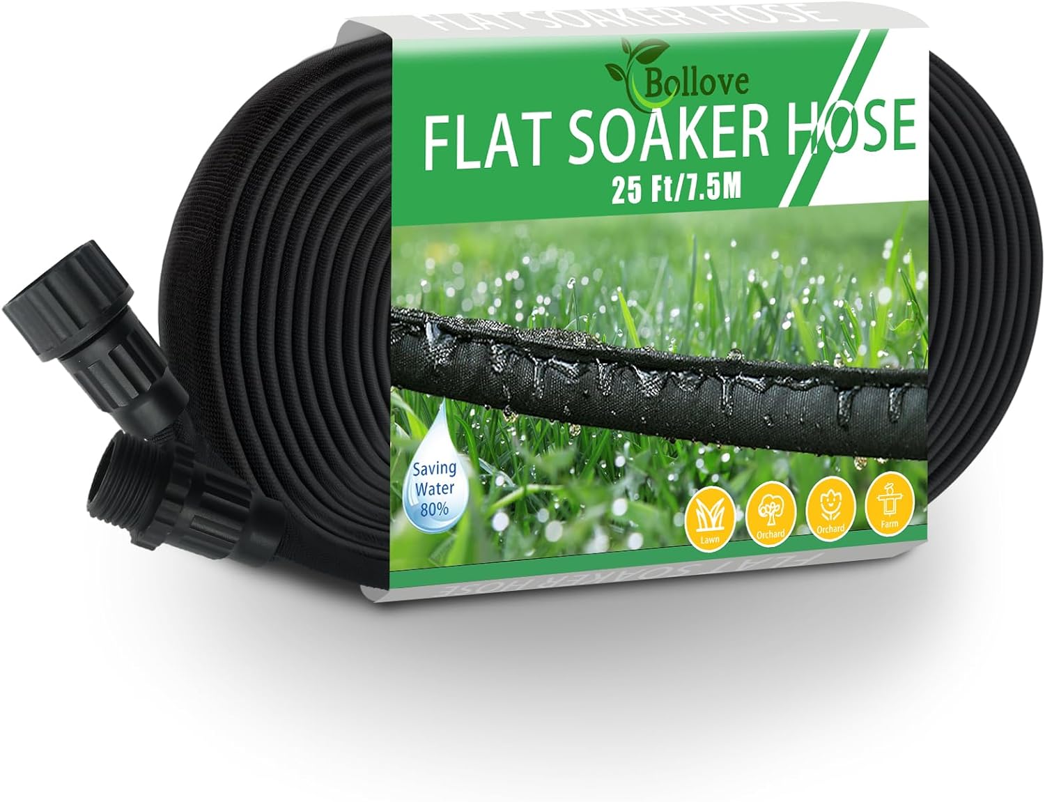 Flat Soaker Hose 25ft, Heavy Duty Double Layer Design, Drip Irrigation Hose Saves 80% Water, Leak Proof Sprinkler Hose For Garden, Lawn, Flower Bed, Vegetable Field (25FT)