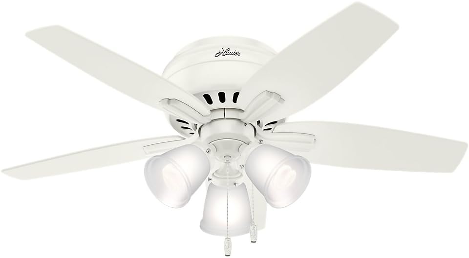 Hunter Fan Company Newsome Indoor Low Profile Ceiling Fan with LED Light and Pull Chain Control, 42, Fresh White