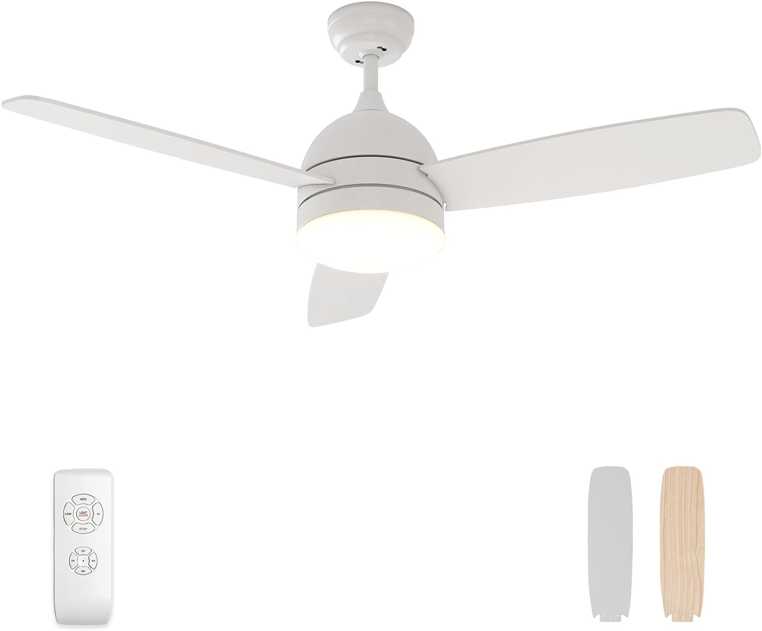 warmiplanet Ceiling Fan with Lights Remote Control, 48-Inch, White, Silent Motor, 3-Blades