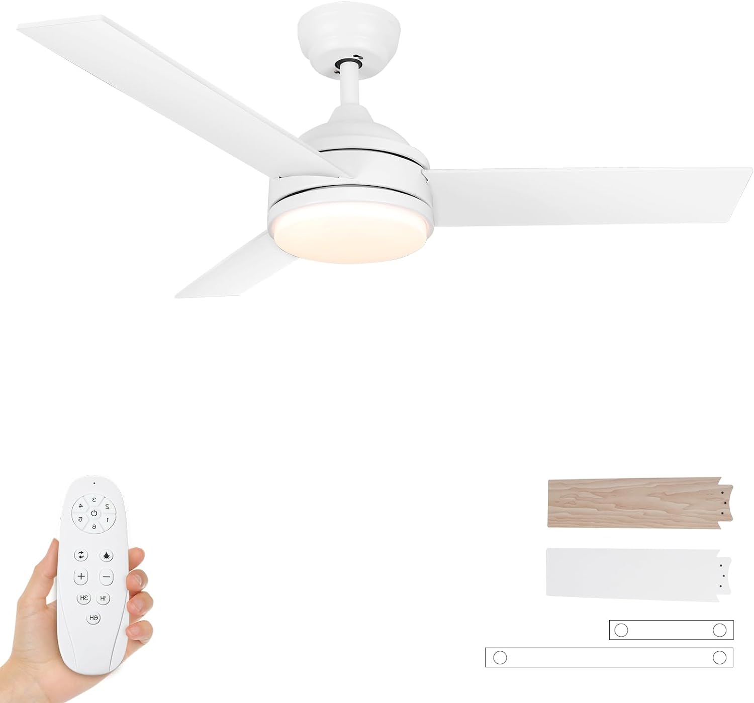 Ceiling Fans with Lights and Remote, 42 Inch Low Profile Ceiling Fan,Noiseless Reversible Dimmable Indoor/Outdoor White Ceiling Fan for Bedroom, Living Room, Dining Room