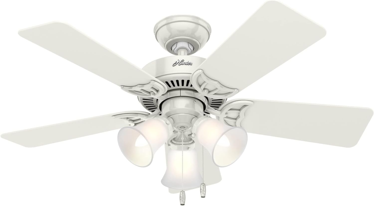 Hunter Fan Company Hunter 51010 Southern Breeze 42-inch Ceiling Fan with Five Bleached Oak Blades and Frosted Glass Light Kit, White Finish