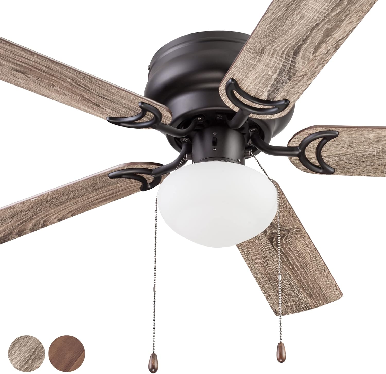 Prominence Home Alvina, 44 Inch Traditional Flush Mount Indoor LED Ceiling Fan with Light, Pull Chain, Dual Finish Blades, Reversible Motor - 51584-01 (Bronze)