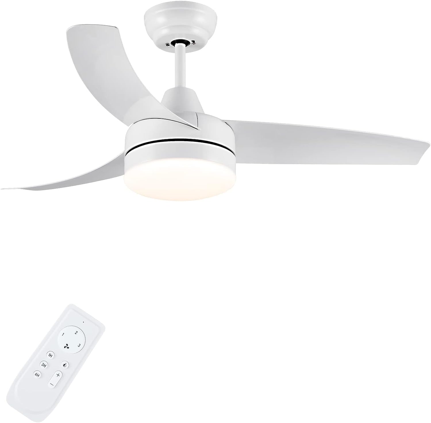 42 Inch Ceiling Fans with Lights, White Ceiling Fan with Light Remote Control, 3 blade Modern Ceiling Fan with Light, Quiet Dimmable,For Living Room, Bedroom, Patios (Indoor, Outdoor)