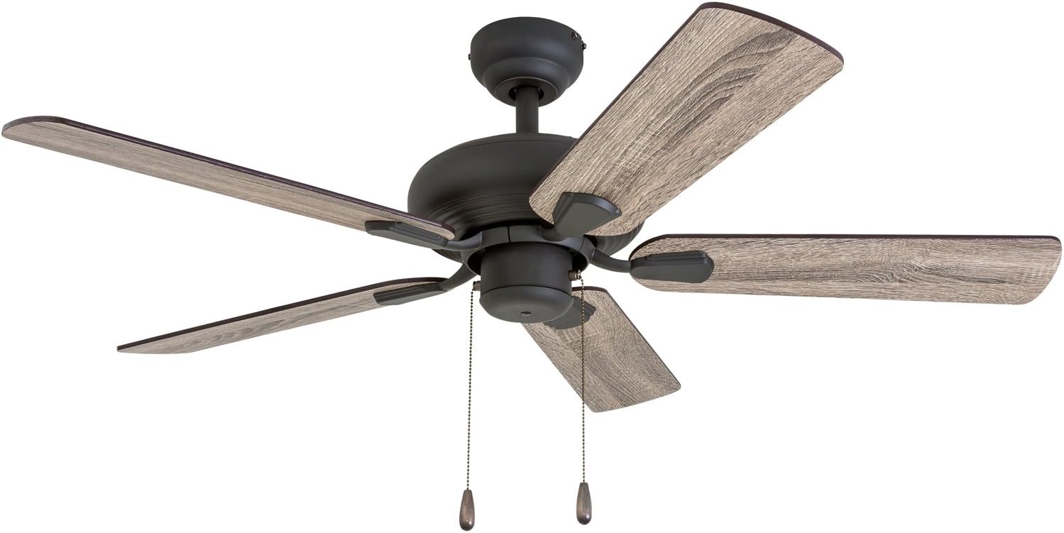 Prominence Home Russwood, 42 Inch Farmhouse Ceiling Fan with No Light, Pull Chain, Three Mounting Options, 5 Dual Finish Blades, Reversible Motor - 50587-01 (Bronze)